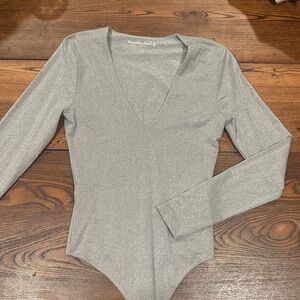 Silver Sparkle Long Sleeve Bodysuit Abercrombie & Fitch